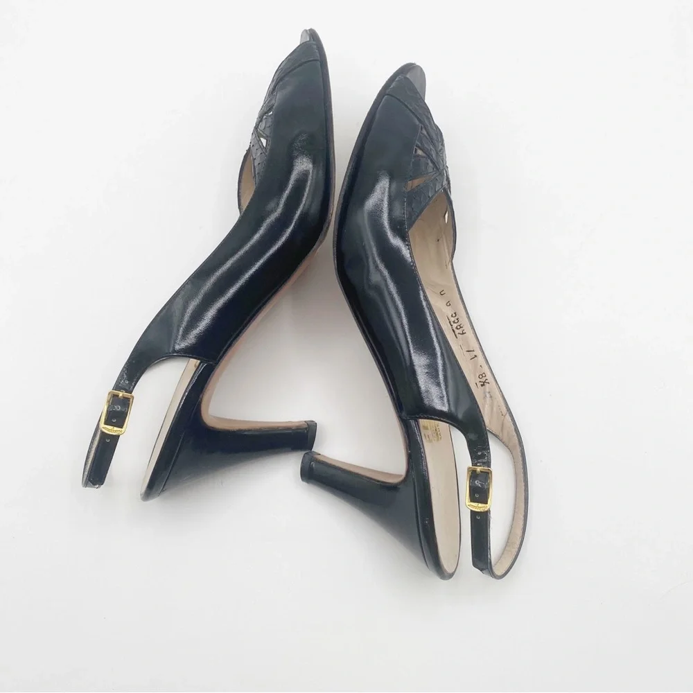 Salvatore Ferragamo Black Slingback Heels Party Cute Fancy Shoes 8.5 size